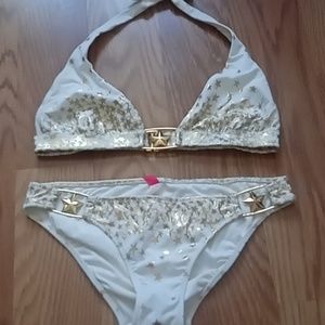 Victoria's Secret Gold Rockstar Halter Bikini Set
